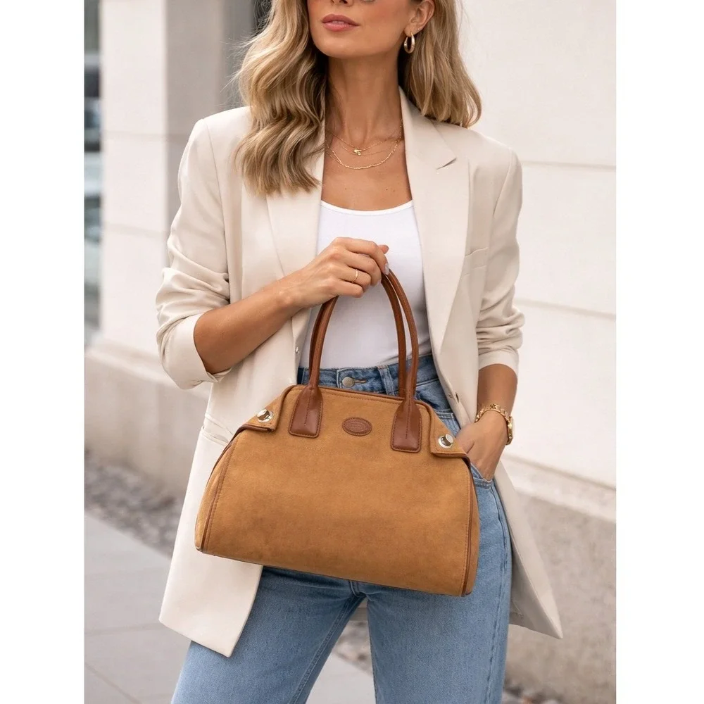Tod's Brown Suede Leather Handbag Satchel Made in Italy